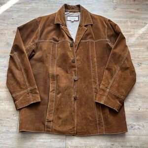 Wilson's Leather Suede Leather Jacket Men's Large Julian Brown Vintage 90s Long
